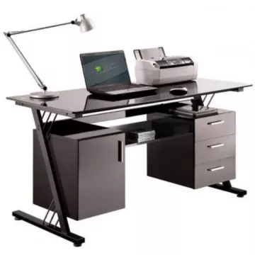Secretaria Para Pc Metal/Vidro Preta + Gaveta